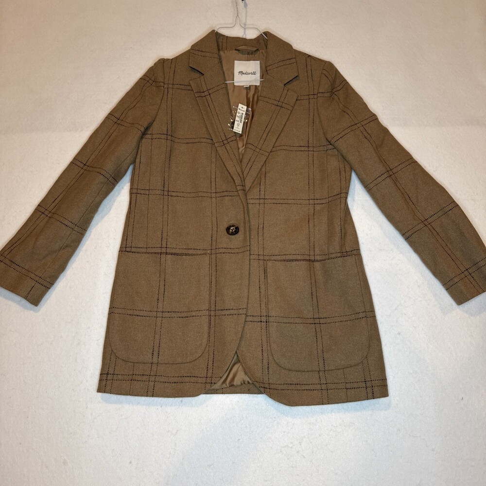 Madewell Larsen Blazer Women Size XS Wool Blend Windowpane Sandstone New $175